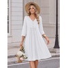 Zeagoo Womens Dresses 3/4 Sleeve Casual Fall A Line Midi Dress with Pockets(White)