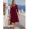 Zeagoo Womens Dresses 3/4 Sleeve Casual Fall A Line Midi Dress with Pockets(Wine Red)