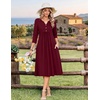 Zeagoo Womens Dresses 3/4 Sleeve Casual Fall A Line Midi Dress with Pockets(Wine Red)