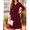 Zeagoo Womens Dresses 3/4 Sleeve Casual Fall A Line Midi Dress with Pockets(Wine Red)
