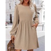 Zeagoo Women’s Fall Sweater Dresses with Pockets Crew Neck Long Sleeve A-Line Dresses for Women 2025 Casual Winter Dresses(Beige)