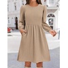 Zeagoo Women’s Fall Sweater Dresses with Pockets Crew Neck Long Sleeve A-Line Dresses for Women 2025 Casual Winter Dresses(Beige)