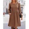 Zeagoo Women’s Fall Sweater Dresses with Pockets Crew Neck Long Sleeve A-Line Dresses for Women 2025 Casual Winter Dresses(Brown)