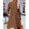 Zeagoo Women’s Fall Sweater Dresses with Pockets Crew Neck Long Sleeve A-Line Dresses for Women 2025 Casual Winter Dresses(Brown)