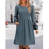 Zeagoo Women’s Fall Sweater Dresses with Pockets Crew Neck Long Sleeve A-Line Dresses for Women 2025 Casual Winter Dresses(Dark Blue)
