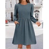 Zeagoo Women’s Fall Sweater Dresses with Pockets Crew Neck Long Sleeve A-Line Dresses for Women 2025 Casual Winter Dresses(Dark Blue)