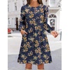Zeagoo Women’s Fall Sweater Dresses with Pockets Crew Neck Long Sleeve A-Line Dresses for Women 2025 Casual Winter Dresses(Floral Blue)