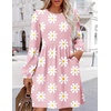 Zeagoo Women’s Fall Sweater Dresses with Pockets Crew Neck Long Sleeve A-Line Dresses for Women 2025 Casual Winter Dresses(Floral Pink)