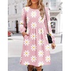 Zeagoo Women’s Fall Sweater Dresses with Pockets Crew Neck Long Sleeve A-Line Dresses for Women 2025 Casual Winter Dresses(Floral Pink)