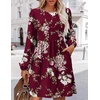 Zeagoo Women’s Fall Sweater Dresses with Pockets Crew Neck Long Sleeve A-Line Dresses for Women 2025 Casual Winter Dresses(Floral Red)