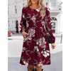Zeagoo Women’s Fall Sweater Dresses with Pockets Crew Neck Long Sleeve A-Line Dresses for Women 2025 Casual Winter Dresses(Floral Red)