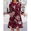 Zeagoo Women’s Fall Sweater Dresses with Pockets Crew Neck Long Sleeve A-Line Dresses for Women 2025 Casual Winter Dresses(Floral Red)