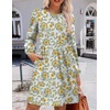 Zeagoo Women’s Fall Sweater Dresses with Pockets Crew Neck Long Sleeve A-Line Dresses for Women 2025 Casual Winter Dresses(Floral White)