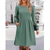 Zeagoo Women’s Fall Sweater Dresses with Pockets Crew Neck Long Sleeve A-Line Dresses for Women 2025 Casual Winter Dresses(Mint Green)