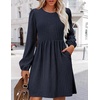 Zeagoo Women’s Fall Sweater Dresses with Pockets Crew Neck Long Sleeve A-Line Dresses for Women 2025 Casual Winter Dresses(Navy Blue)