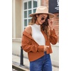 Zeagoo Womens Fashion Cropped Corduroy Shackets Button Down Jackets Tops Fall Trendy Lightweight Long Sleeve Shirts(Caramel)