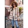Zeagoo Womens Flannel Jacket Fleece Lined Shacket Fall Outfits Plaid Sherpa(Grey Pink)