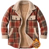 Zeagoo Womens Flannel Jacket Fleece Lined Shacket Fall Outfits Plaid Sherpa(Orange)