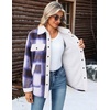 Zeagoo Womens Flannel Jacket Fleece Lined Shacket Fall Outfits Plaid Sherpa(Purple)