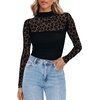 Zeagoo Women’s Mesh Long Sleeve Tops Mock Neck Ruched Sheer Blouse S-2XL(Black Leopard)