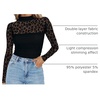 Zeagoo Women’s Mesh Long Sleeve Tops Mock Neck Ruched Sheer Blouse S-2XL(Black Leopard)