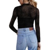 Zeagoo Women’s Mesh Long Sleeve Tops Mock Neck Ruched Sheer Blouse S-2XL(Black Spider Pattern)