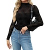 Zeagoo Women’s Mesh Long Sleeve Tops Mock Neck Ruched Sheer Blouse S-2XL(Black Spider Pattern)