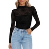 Zeagoo Women’s Mesh Long Sleeve Tops Mock Neck Ruched Sheer Blouse S-2XL(Black Spider Pattern)