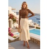 Zeagoo Women’s Mesh Long Sleeve Tops Mock Neck Ruched Sheer Blouse S-2XL(Brown)