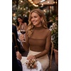 Zeagoo Women’s Mesh Long Sleeve Tops Mock Neck Ruched Sheer Blouse S-2XL(Brown)