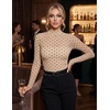 Zeagoo Women’s Mesh Long Sleeve Tops Mock Neck Ruched Sheer Blouse S-2XL(Cream Polka Dots)