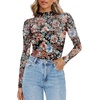 Zeagoo Women’s Mesh Long Sleeve Tops Mock Neck Ruched Sheer Blouse S-2XL(Floral Print)