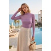 Zeagoo Women’s Mesh Long Sleeve Tops Mock Neck Ruched Sheer Blouse S-2XL(Fuchsia)