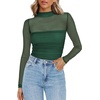 Zeagoo Women’s Mesh Long Sleeve Tops Mock Neck Ruched Sheer Blouse S-2XL(Green)