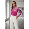 Zeagoo Women’s Mesh Long Sleeve Tops Mock Neck Ruched Sheer Blouse S-2XL(Hot Pink Tie Dye)