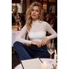 Zeagoo Women’s Mesh Long Sleeve Tops Mock Neck Ruched Sheer Blouse S-2XL(White)