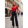 Zeagoo Women’s Mesh Long Sleeve Tops Mock Neck Ruched Sheer Blouse S-2XL(Wine Red)