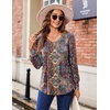 Zeagoo Women’s Puff Long Sleeve Shirts Pleated V Neck Fall Tunic Tops Blouse Dressy Casual Summer T-Shirts(Multicoloured 721)