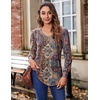 Zeagoo Women’s Puff Long Sleeve Shirts Pleated V Neck Fall Tunic Tops Blouse Dressy Casual Summer T-Shirts(Multicoloured 721)