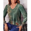 Zeagoo Women’s Puff Long Sleeve Shirts Pleated V Neck Fall Tunic Tops Blouse Dressy Casual Summer T-Shirts(Pa171)