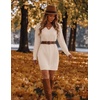 Zeagoo Women’s Sweater Dress Long Sleeve V Neck Short Mini Knitted Dress(Apricot)
