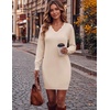 Zeagoo Women’s Sweater Dress Long Sleeve V Neck Short Mini Knitted Dress(Apricot)