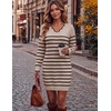 Zeagoo Women’s Sweater Dress Long Sleeve V Neck Short Mini Knitted Dress(Black Stripes)