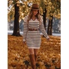 Zeagoo Women’s Sweater Dress Long Sleeve V Neck Short Mini Knitted Dress(Black Stripes)