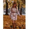 Zeagoo Women’s Sweater Dress Long Sleeve V Neck Short Mini Knitted Dress(Flowers Khaki)