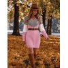 Zeagoo Women’s Sweater Dress Long Sleeve V Neck Short Mini Knitted Dress(Grey & Pink)