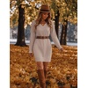 Zeagoo Women’s Sweater Dress Long Sleeve V Neck Short Mini Knitted Dress(Khaki)