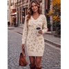 Zeagoo Women’s Sweater Dress Long Sleeve V Neck Short Mini Knitted Dress(Leopard Print)