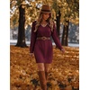 Zeagoo Women’s Sweater Dress Long Sleeve V Neck Short Mini Knitted Dress(Wine Red)