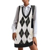 Zeagoo Womens Sweater Vest Dress Pattern Knitted Pullovers Sweaters V Neck Tank Sweater Dress with Pockets(Black Argyle)